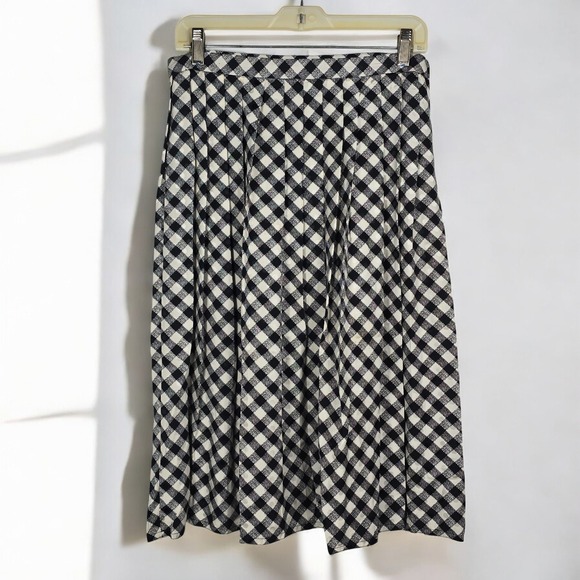 Vintage Maggy London Silk Skirt Set Woman 8 Black White Gingham Floral Old Money - Picture 4 of 13